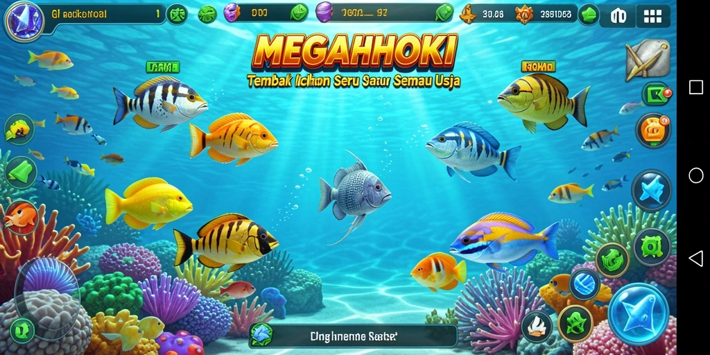 Screenshot gameplay MEGAHOKI dengan aksi seru tembak ikan.
