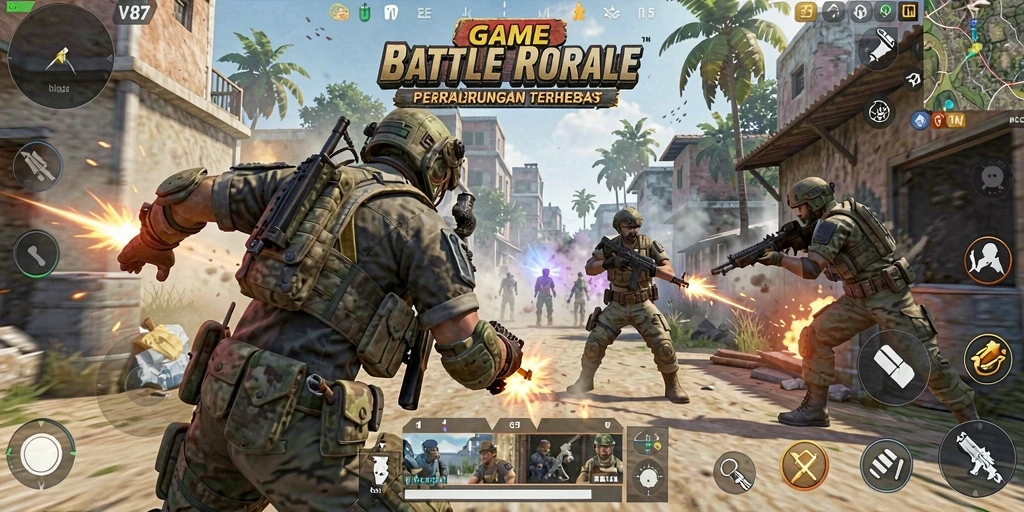 Tampilan gameplay V87 yang mendebarkan saat terjun ke pertempuran.